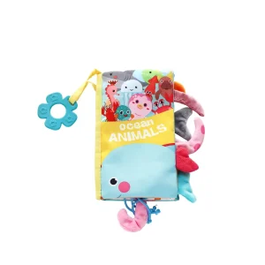 Livre en tissu avec anneau de dentition - Animaux marins